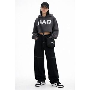 FULL TILT Black Wide Leg Jeans Contrast Stitch Women's XS Streetwear Tilly's NWT